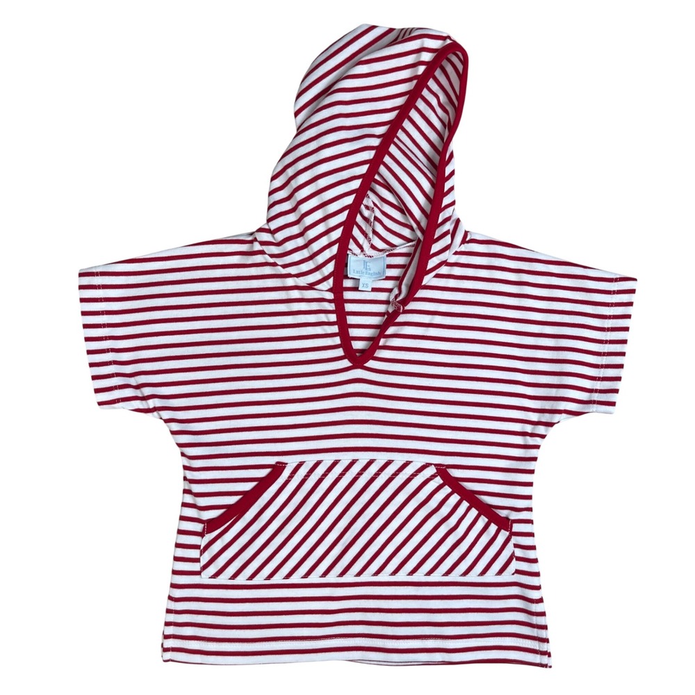 Little English Boy Beach Pop Over Red White Stripe Hoodie Kids‎ Size XS